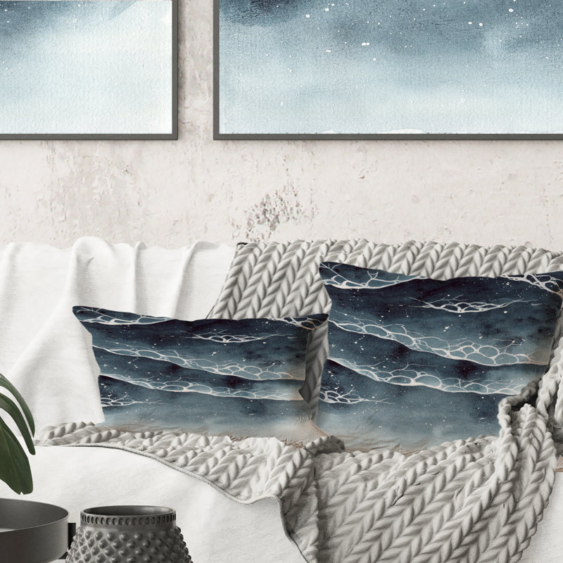 Coussin décoratif bleu marine et bleu marine avec écume de mer blanche - imprimé nautique et côtier, 16 po x 16 po