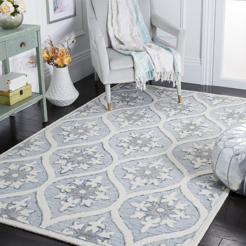 Tapis gris en laine et coton touffeté à la main Griswalda, Rectangle 8 pi x 10 pi