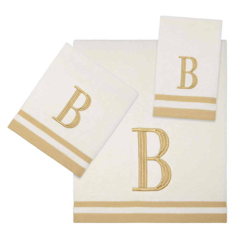 GRY/IVR Monogram Towel Set, 3 Piece Towel Set, Ivory