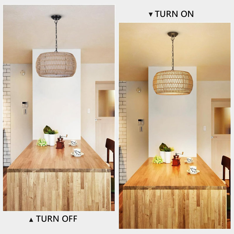 Light 19'' Hand-Woven Drum Chandelier