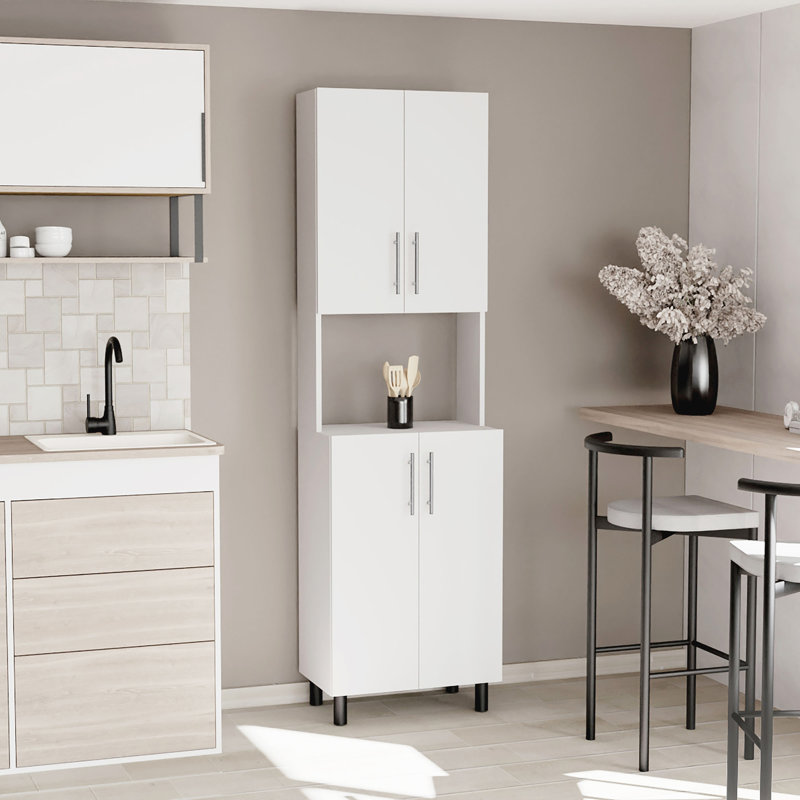 Armoire de cuisine à deux portes et double porte avec huche et cinq tablettes Linden