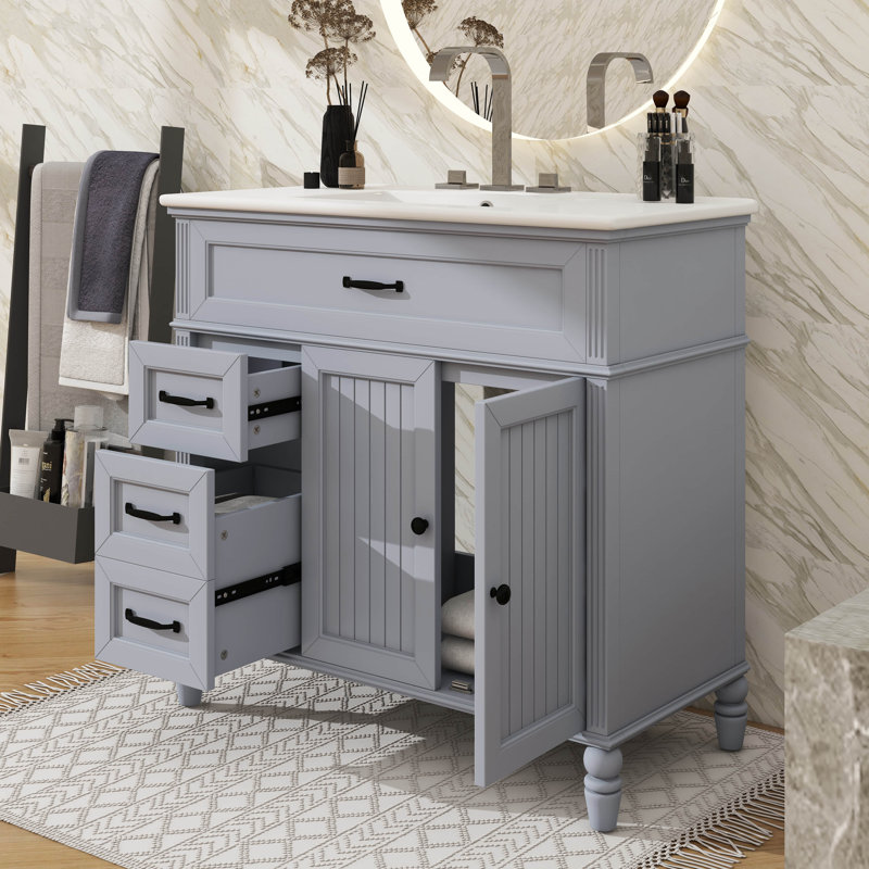 Meuble-lavabo avec tiroirs 36 po, 36 po, Gris
