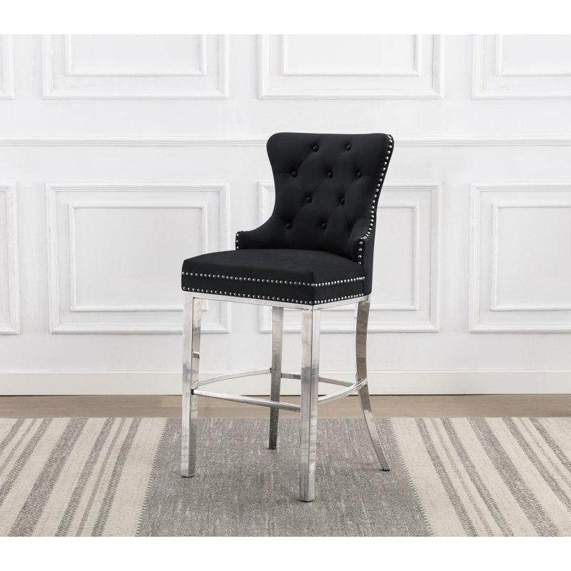 Tabouret Karahalios, Crème / argenté, Tabouret de comptoir (siège d’une hauteur de 24