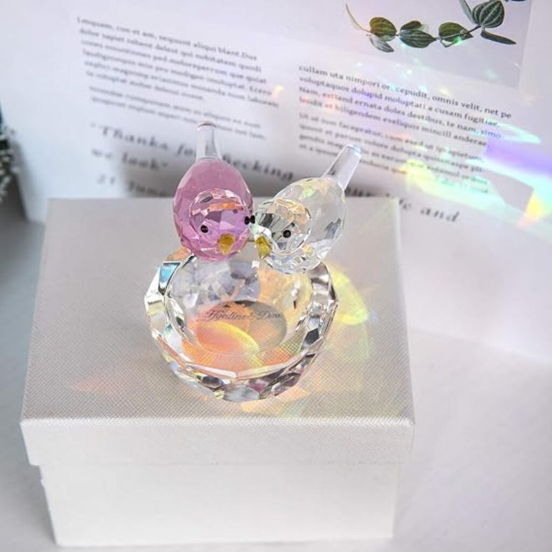 Crystal Double Birds Figurines Glass Animal Ornament Bird Collection Paperweight Table Centerpiece Ornament