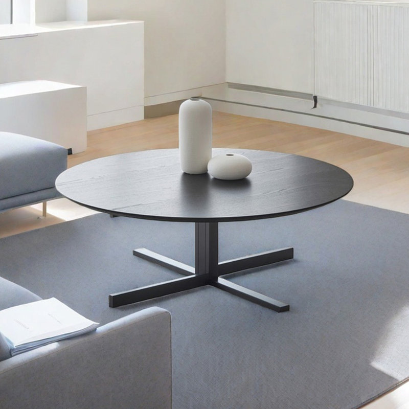 Modern simple round solid wood coffee table, 15.74" H x 39.37" L x 39.37" W