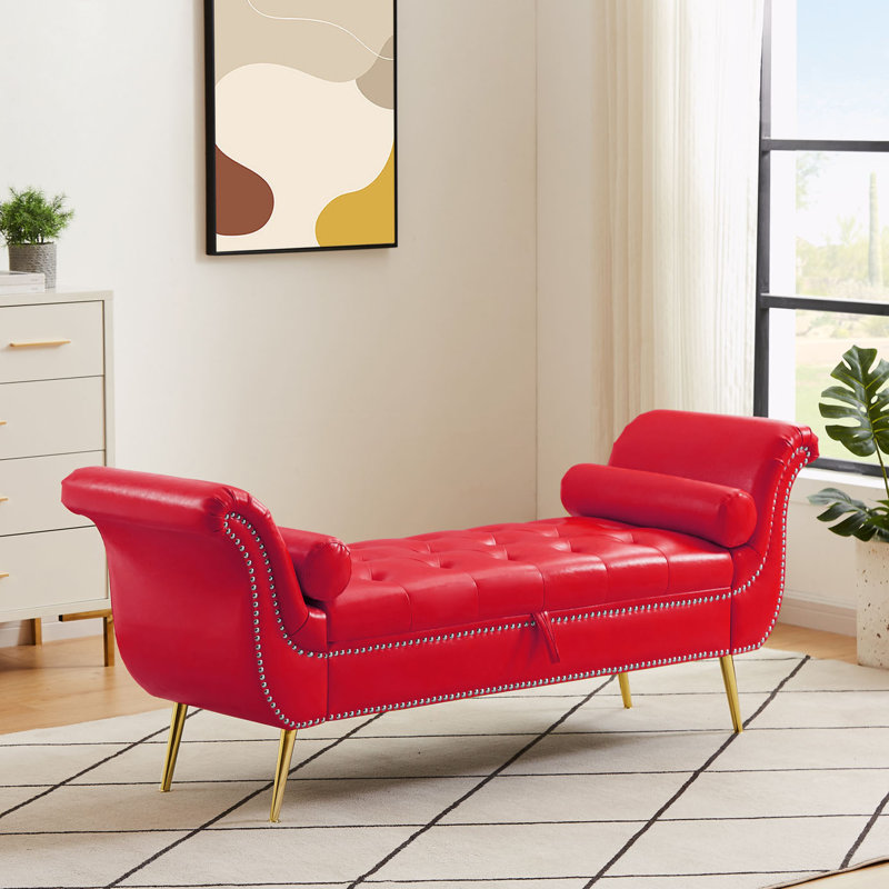 Kilner Faux Leather Upholstered Storage Bench, Red