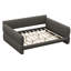 Très grand lit plateforme tapissier en laine d'agneau avec ports USB - Structure en bois robuste, sans sommier tapissier, gris-1110017966