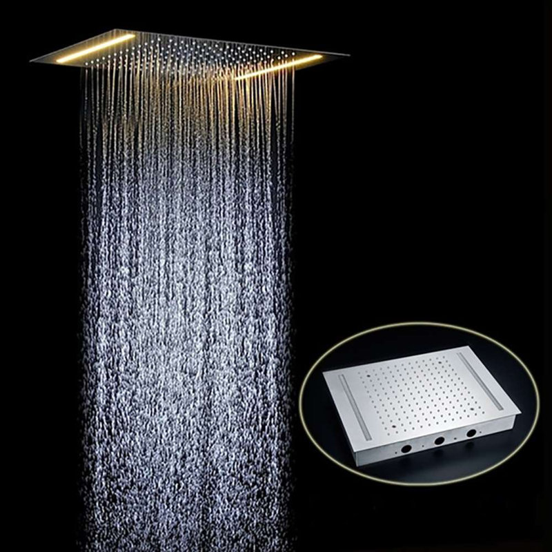 Venice Chrome Rectangular Recessed Shower Head with Single Color LED