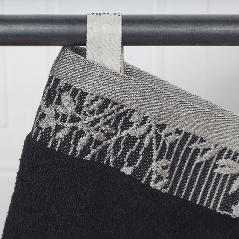 Ensemble de serviettes de bain en coton de poids moyen à bordure florale en jacquard pour la salle de bain Carinna, Noir