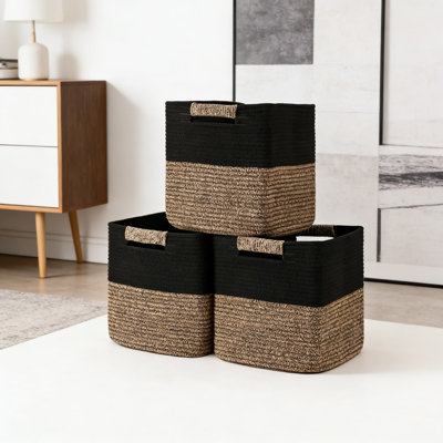 3-Pack Cube Storage Bins, 13 Inch Woven Storage Baskets With Handles For Organizing Shelves, Closets, Nursery, Bathroom, And Living Room