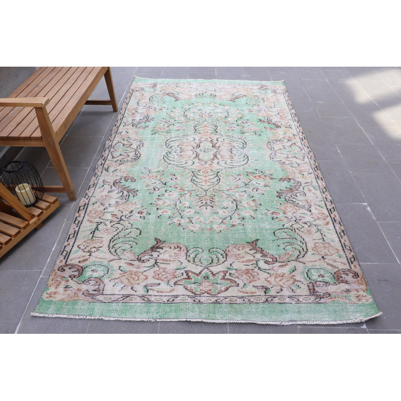 Grand tapis kurde turc vert rétro - idéal pour le décor de chambre à coucher et le style de salon ethnique