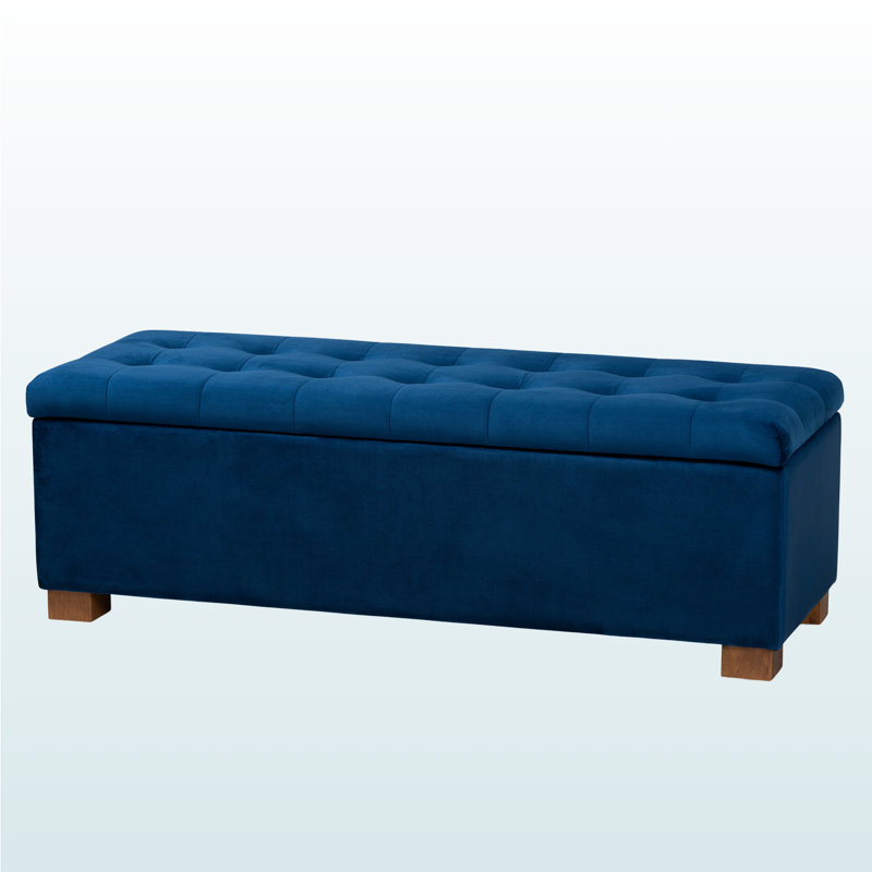 Banc de rangement capitonné en tissu bleu H 15,24 po x l 45,88 po x P 16,6 po Zeller