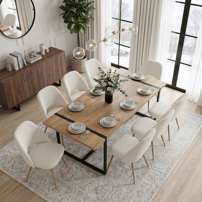 Ensemble de salle à manger 9 pièces rectangulaire moderne avec table de 79 po et chaises capitonnées
