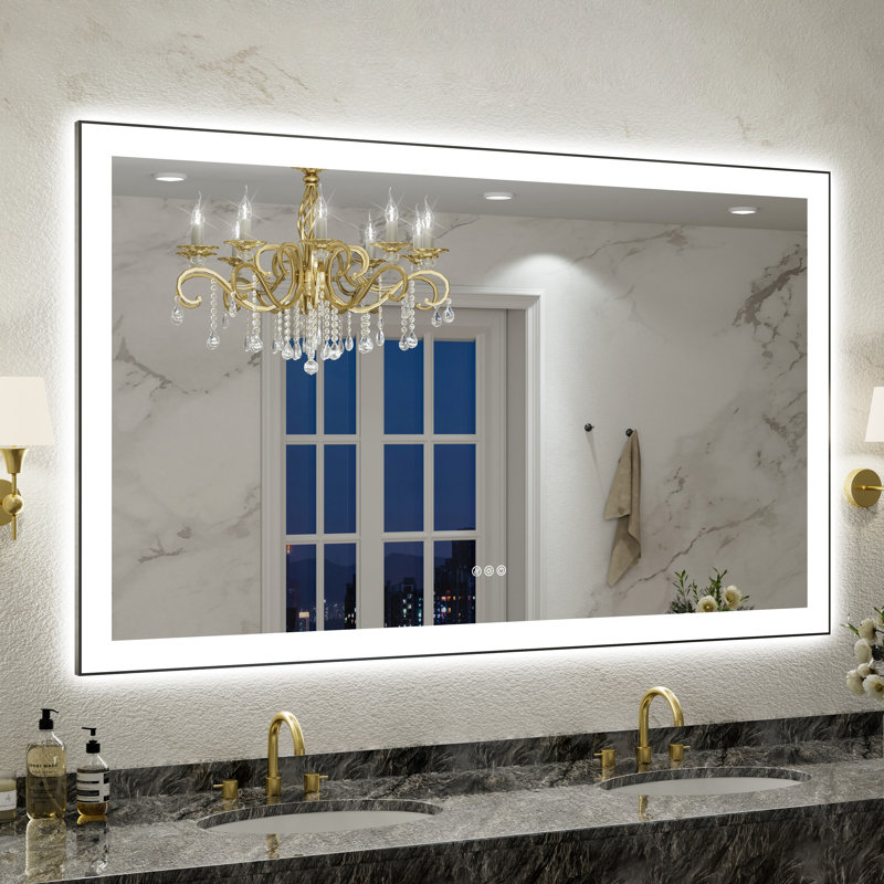 UL Certified Front & Back LED Bathroom Vanity Mirror – Anti-Fog, Tempered Glass, Black Aluminum Frame, 60"H x 30"W