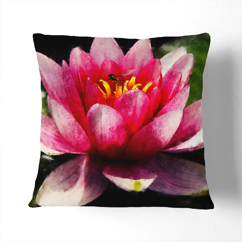 Pink Water Lily Flower Vol.3 Painting Square Throw Cushion, 40cm H x 40cm W x 15cm D