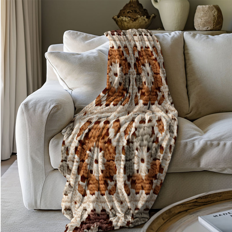 Boho Crochet Illusion - Couverture sherpa de qualité supérieure 1 pièce, L 60 po x L 80 po
