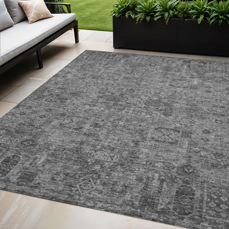 Tapis floral lavable intérieur argenté 5 pi x 8 pi