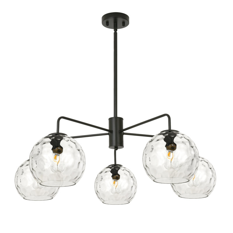 5 - Light Hand Hammered Glass Dimmable Chandelier