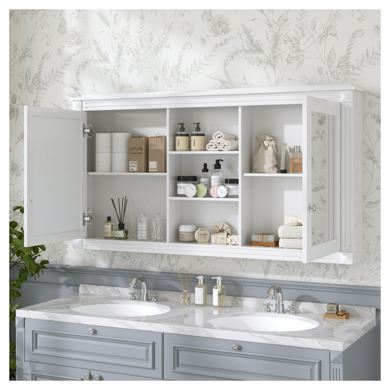 Armoire de rangement murale 55 po avec tablettes réglables, armoire de rangement blanche moderne