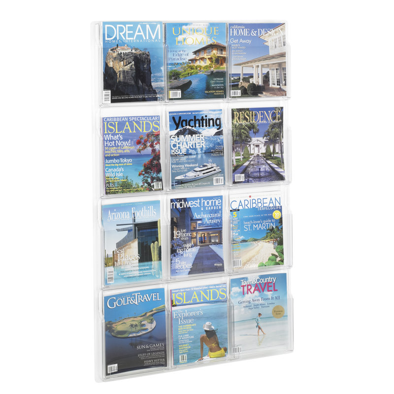 Clear 12-Compartment Wall-Mounted Plastic Literature Holder