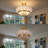 Lotus Pattern Semi Flush Mount Ceiling Light Brass Frame 4 Light Glass Close To Ceiling Lamp