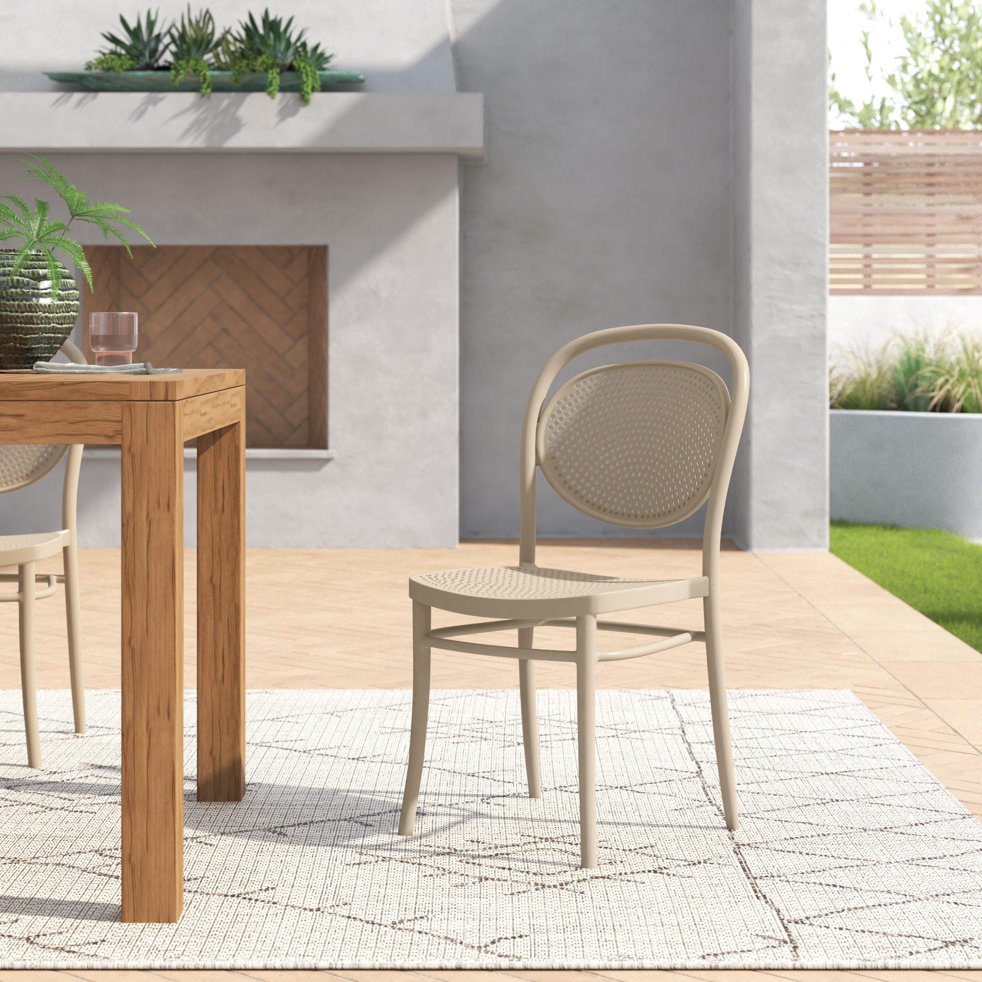 Farrah Stacking Patio Dining Side Chair, Taupe