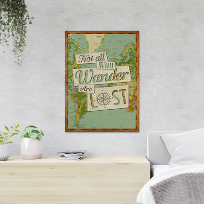 A World Map - Not All Who Wander Are Lost - 1 Piece Rectangle Graphic Art Print On Wrapped Canvas