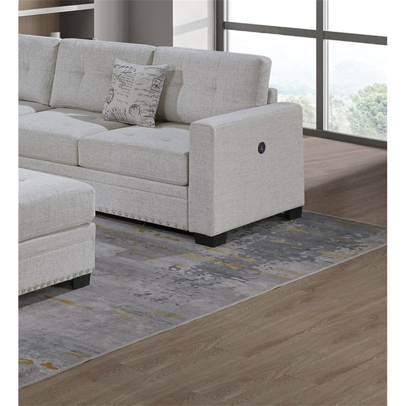 Ensemble de canapé-lit modulaire décontracté simple et capitonné 4 pièces, Beige, neutre