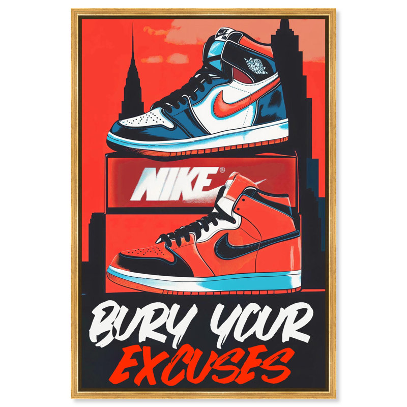 «Excuses Sneakers City Retro Decor» par Notoriart, 30" H x 45" W, Cadre doré