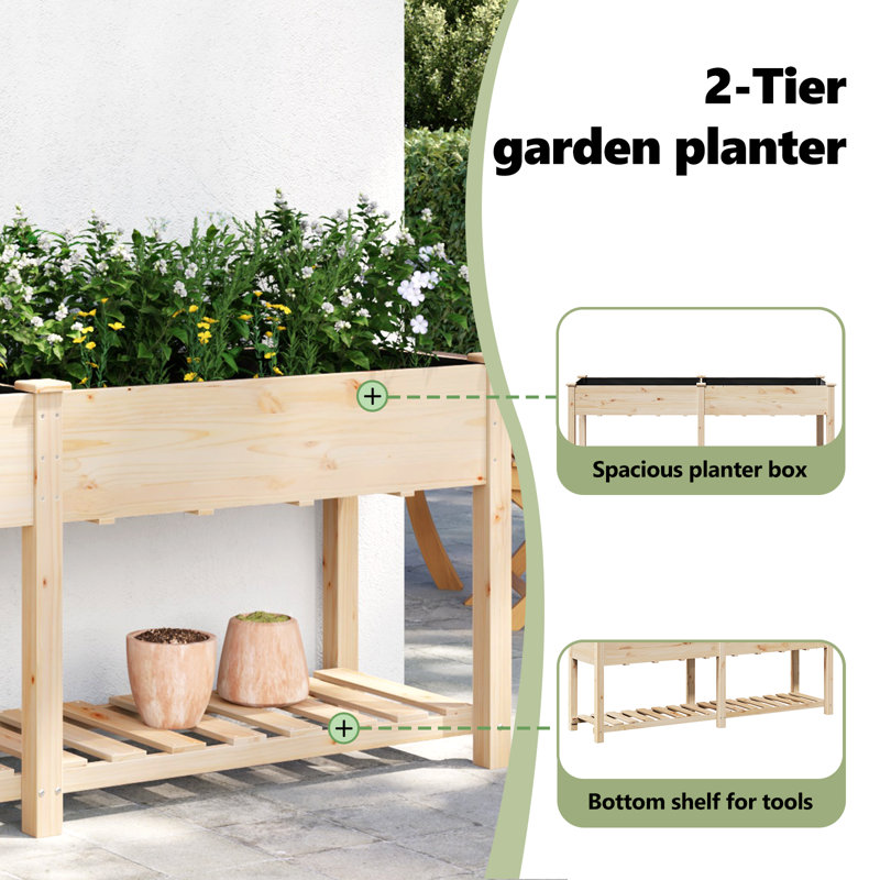 Garden Planter With Shelf 76 Cm Solid Wood Fir, 76.5cm x 203.5cm x 53cm