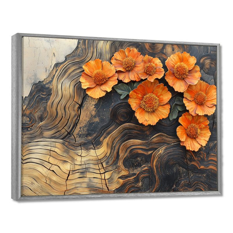 Ihno - Floral Wall Art, Argent argent, H 34 po x l 44 po, Picture Framed