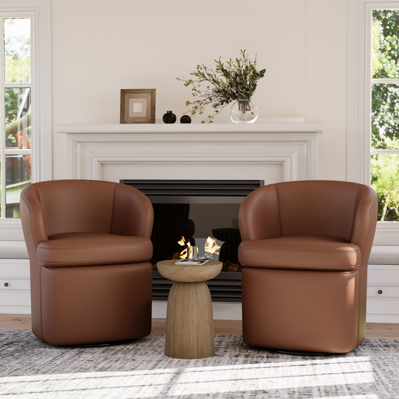 Faux Leather Swivel Accent Chair (Set of 2), Brown