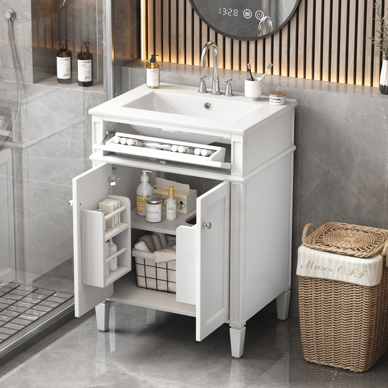 Meuble-lavabo de salle de bain avec tiroir basculant, Blanc