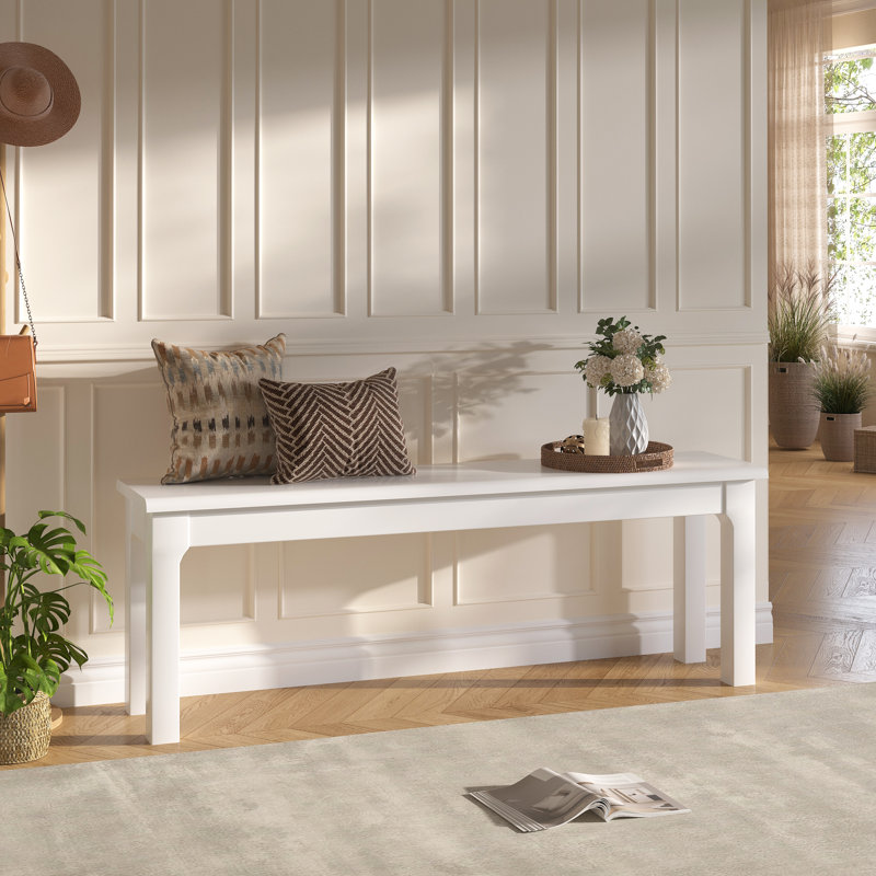 63 Inch Solid Wood Dining Bench Multi Use Entryway End of Bed Bench, 17.7" H x 63" W x 14.2" D, White