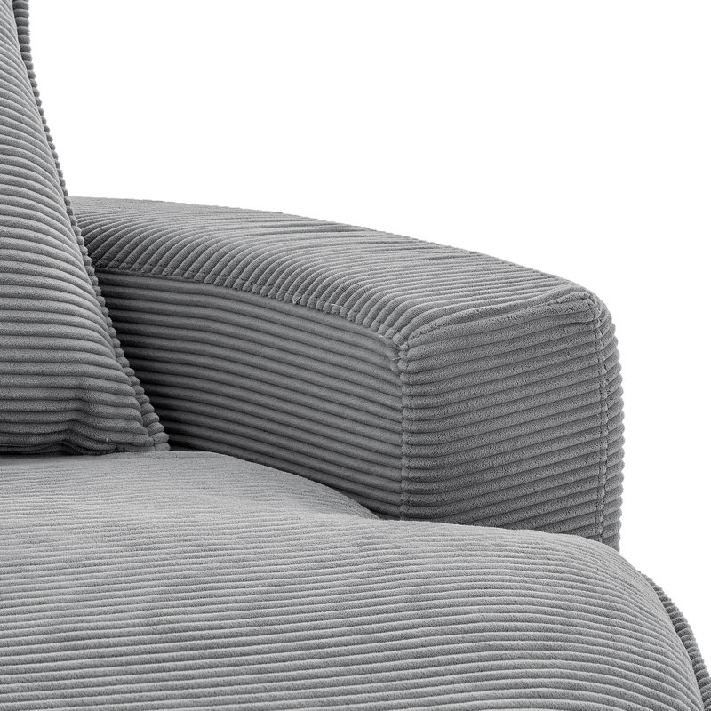 Fauteuil pivotant à 360° avec coussin double couche, 3 coussins de soutien, revêtement en velours côtelé doux et dimensions de 146 cm (57,5 pouces), fauteuil de salon pivotant gris avec coussins amovibles et revêtement élégant en velours côtelé, 146 cm (57,5 pouces), pour le bureau