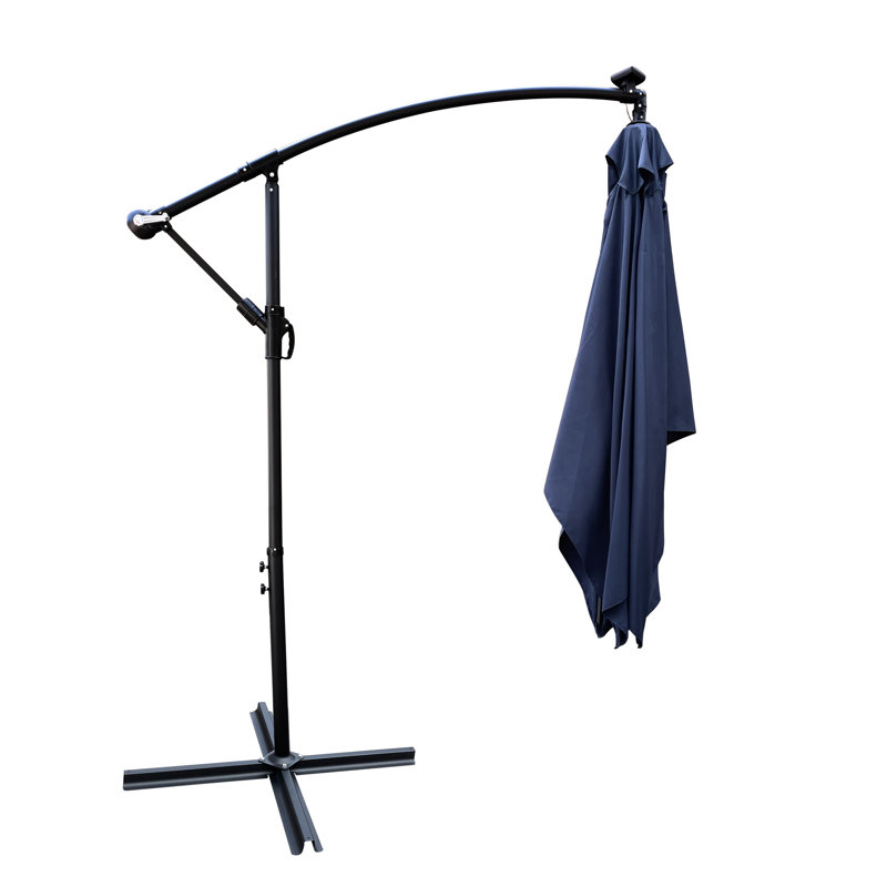 Parasol carré d'extérieur carré de 2,5 x 2,5 m avec lumières à DEL à énergie solaire - imperméable, 8 baleines, manivelle, base transversale pour jardin, terrasse, cour, piscine, bleu marine, eau, terrasse de jardin, bord de piscine