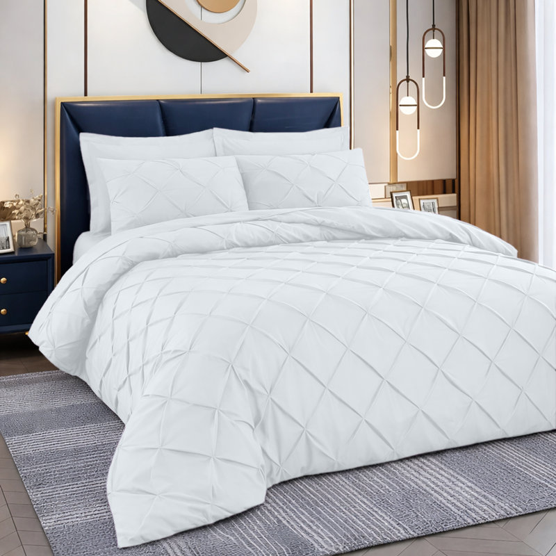 Luxurious Microfiber Pintuck Duvet Cover Set – Soft, Breathable & Wrinkle-Resistant Bedding for All-Season Comfort, White