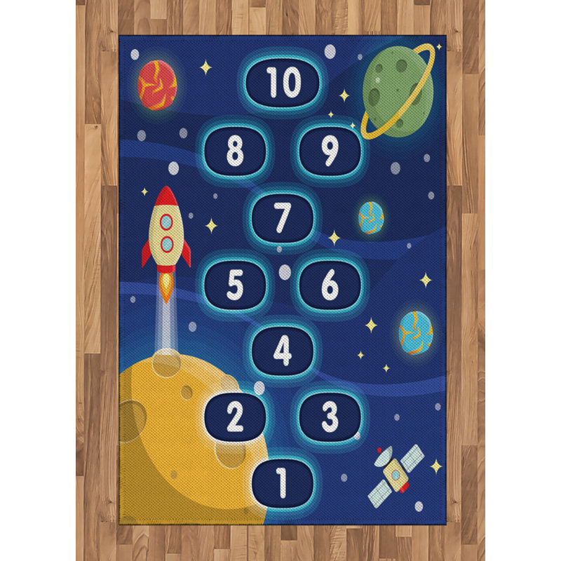 Tapis décoratif à fibres longues haute densité en polyester et coton Cartoon Activity, Rectangle— 4 pi x 5 pi 8 po