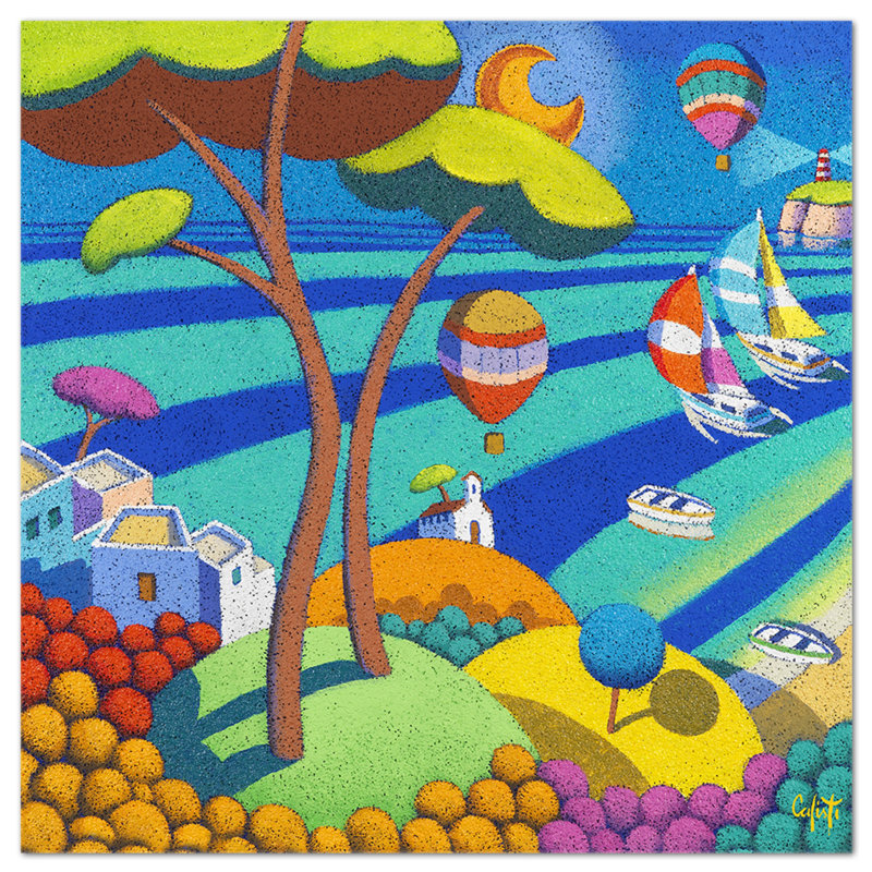Landscape with Sailing Boats by Stefano Calisti - Unframed Painting, 65cm H x 65cm W