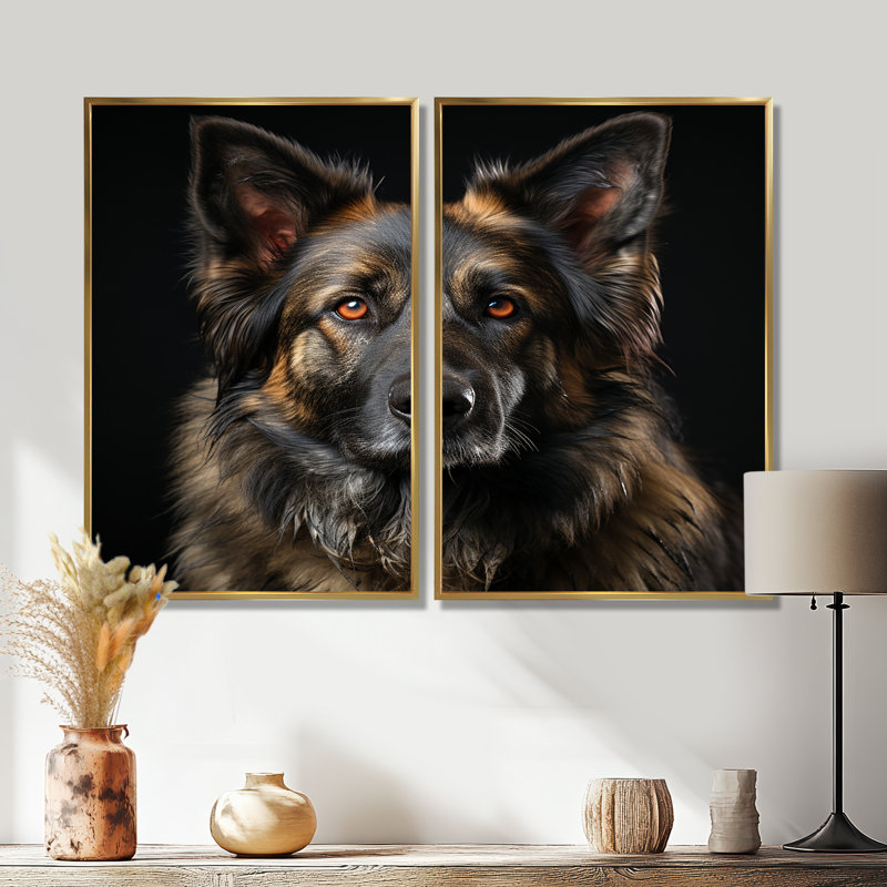 Chien, berger allemand, 36" H x 48" W, Impression encadrée flottante, Gold