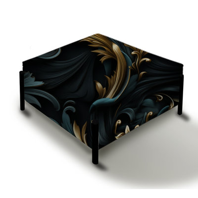 Paisley Black And Gold Elegant Ebony - Paisley Large Square Ottoman