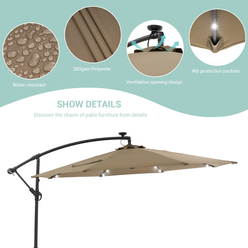 Elasia 120'' Lighted Cantilever Umbrella, Taupe