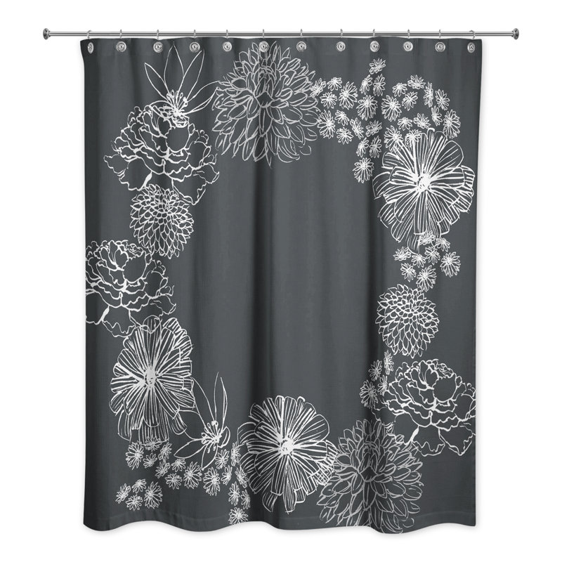 Rideau de douche simple à motif floral Warrenup, Gris foncé