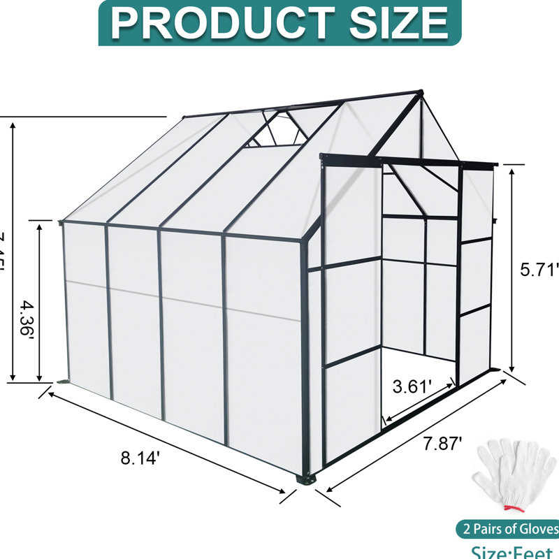 All Season Greenhouse For Outdoor - 8x8 Ft Construction With Drainage Gutter Plants From Water