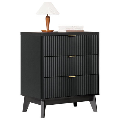 Rhythm Tall Wood Nightstand with 3 Drawers, Fluted Modern Design for Bedroom, 23.6"W x 15.8"D x 28.3"H