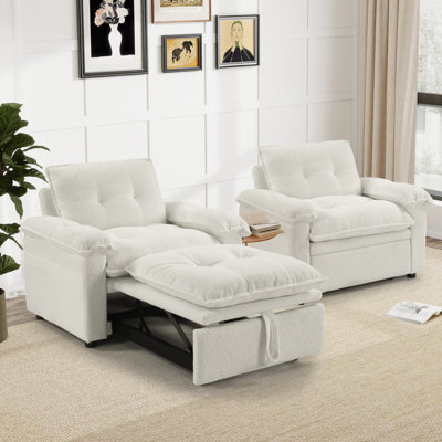 Buckley 47.2"W Upholstered 3-In-1 Pull-Out Convertible Sleeper Accent Chair Bed(Set Of 2)