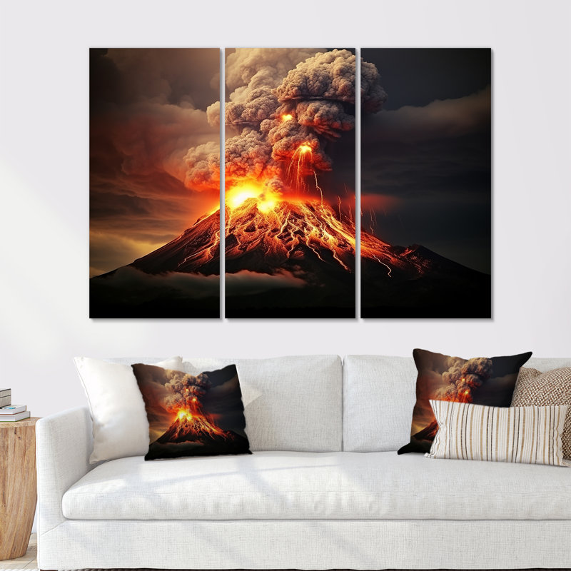 «Volcano Volcanic Explosion VI», ensemble de reproductions d'art mural volcan, Toile tendue, H 40 po x l 60 po x P 1 po