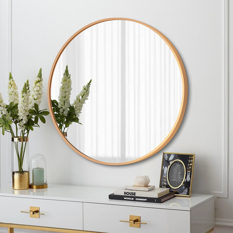 Miroir d'appoint mural moderne en aluminium, H 36 po x l 36 po, Laiton, 1