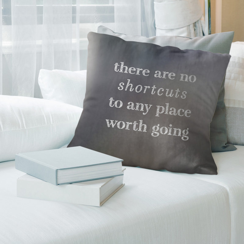 Housse de coussin en lin à l’écriture "no shortcuts", 20 po x 20 po, Vert / Beige