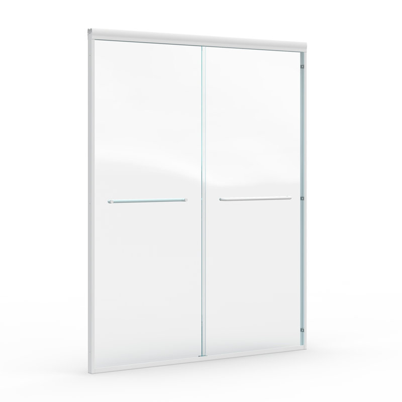Double porte de douche coulissante, porte de salle de bain semi-sans cadre, Blanc